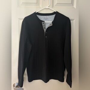 UNTUCKit Grassi Cotton Blend Henley Long Sleeve in Black, Size L